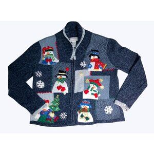 Tiana International Christmas Collection Snowman Zip Sweater M